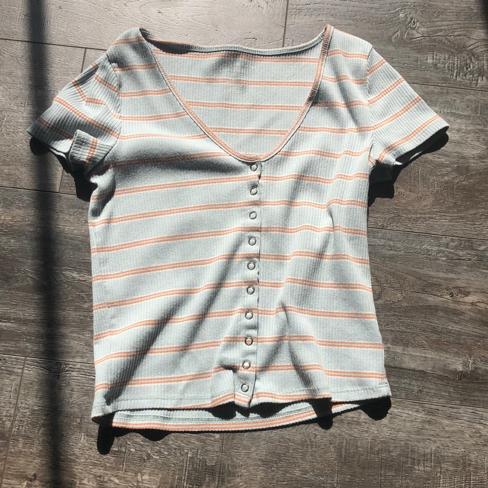 orange and blue button up crop top